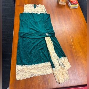 Unique Vintage Green and Cream Lace Flapper Dress M